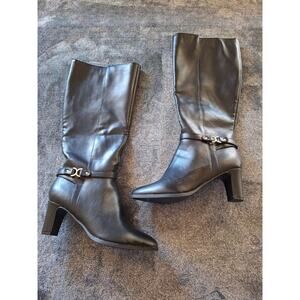 Charter Club Womans Sz‎ 9.5 Black Vegan Leather Knee High Harness Boots